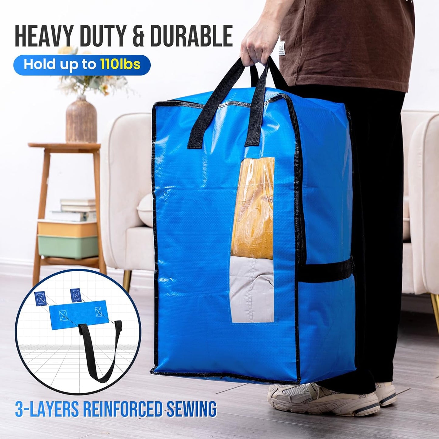 TAILI 2 Pack Blus Moving Bags w/Adjustable Backpack Straps, Moving Supplies, Moving Boxes Alternative, Heavy Duty Storage Totes for College Packing, Camping Backpack for Travel, Dorm, Laundry