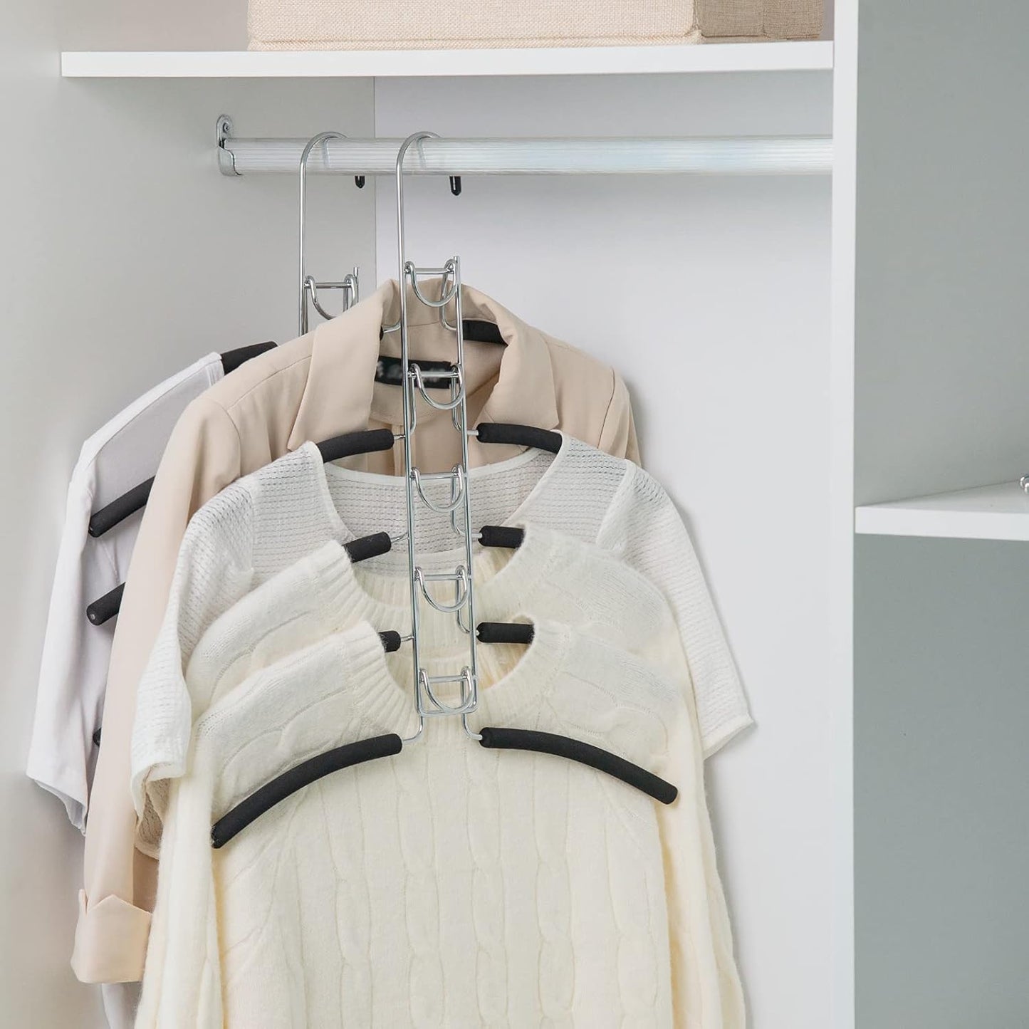 Nature Smile No Shoulder Bump Multiple Sweater Coat Clothes Hangers,Multi Layers Space Saving T Shirt Blouse Rack,(2 Pack Black Color)