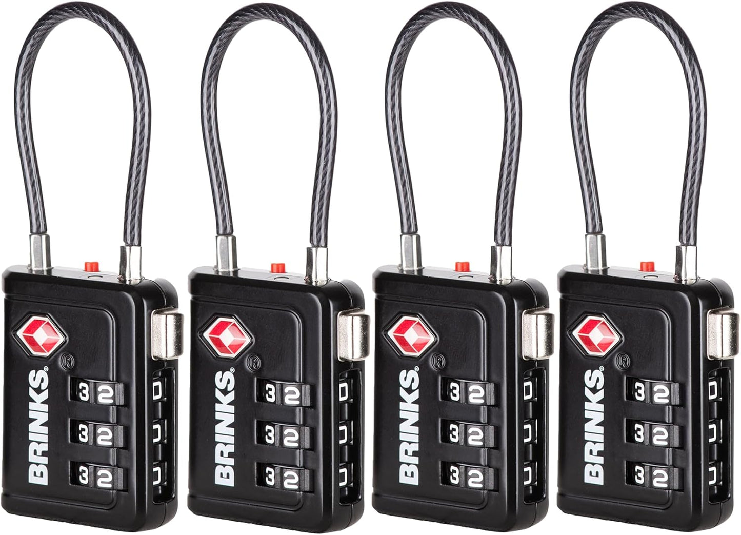 Brinks TSA Accepted Indicator Luggage Lock, Black - Ressetable Combination, New More Secure TSA008 Key, 4 Pack