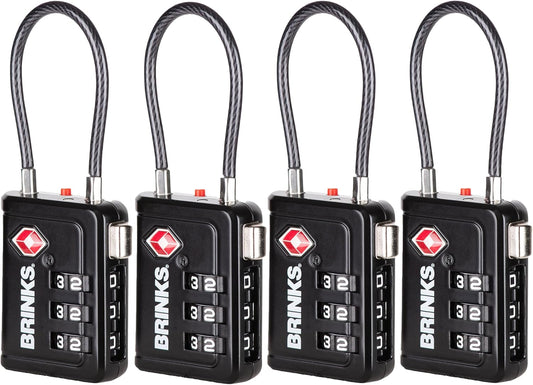 Brinks TSA Accepted Indicator Luggage Lock, Black - Ressetable Combination, New More Secure TSA008 Key, 4 Pack