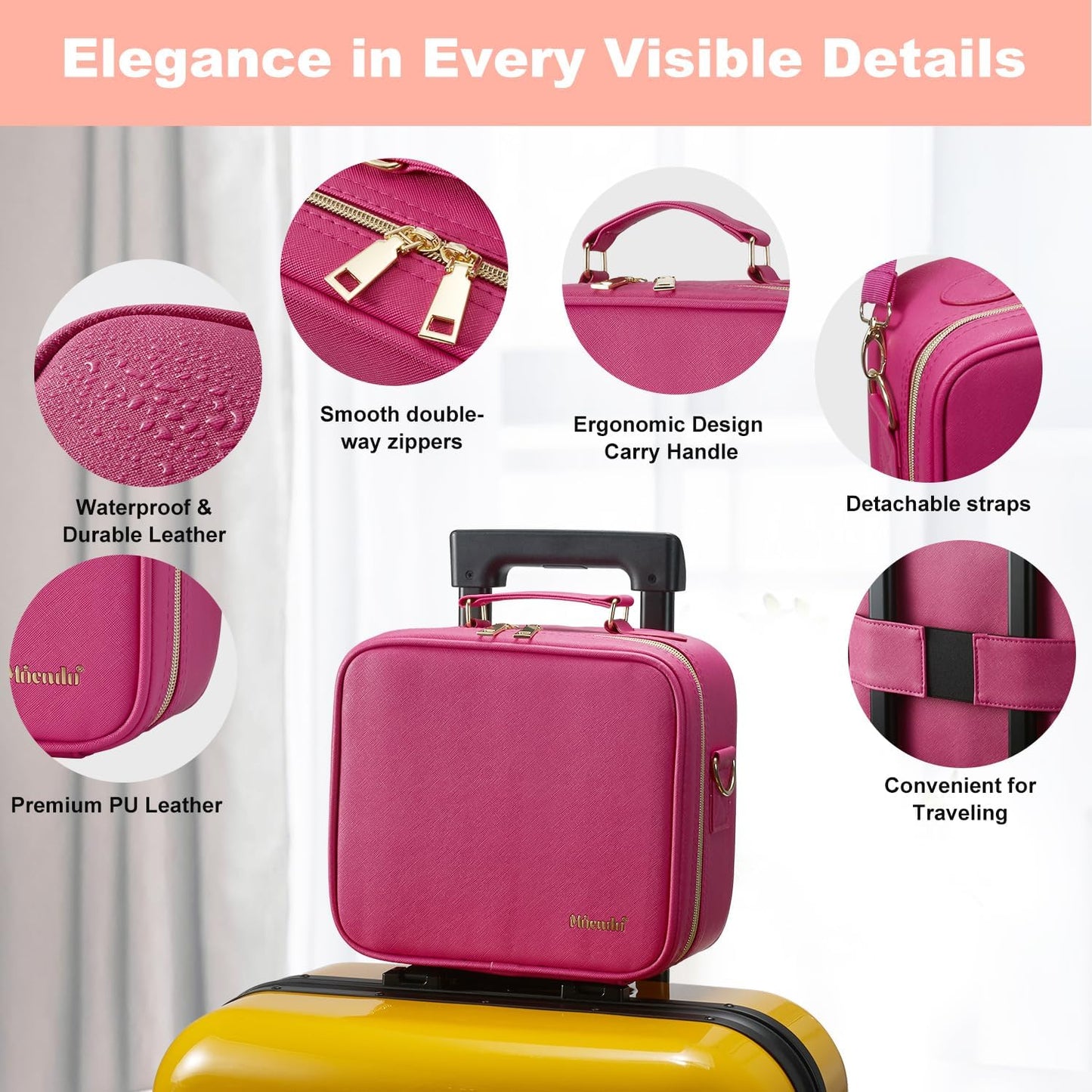 Mocado Travel Makeup Bag with LED Lighted Mirror,Travel Makeup Organizer,Makeup Case with 3 Color Lighted Setting and 10x Magnifying Mirror,Portable Storage and Adjustable Dividers Makeup Box(Violet)