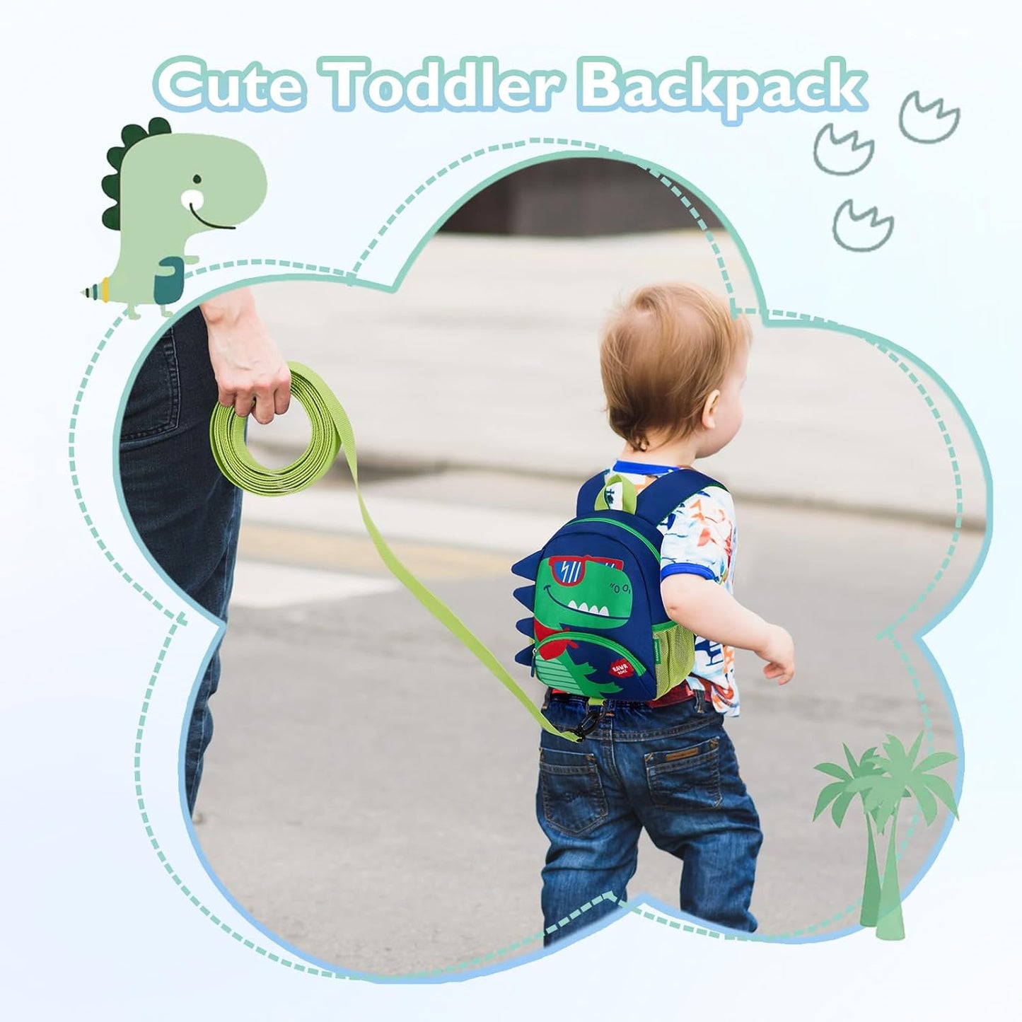 mommore Toddler Backpack for Boys 2-4, 3D Cartoon Cute Kids Dinosaur Backpack Water-Resistant Compact for Travel Preschool with Toddler Leash, Chest Buckle