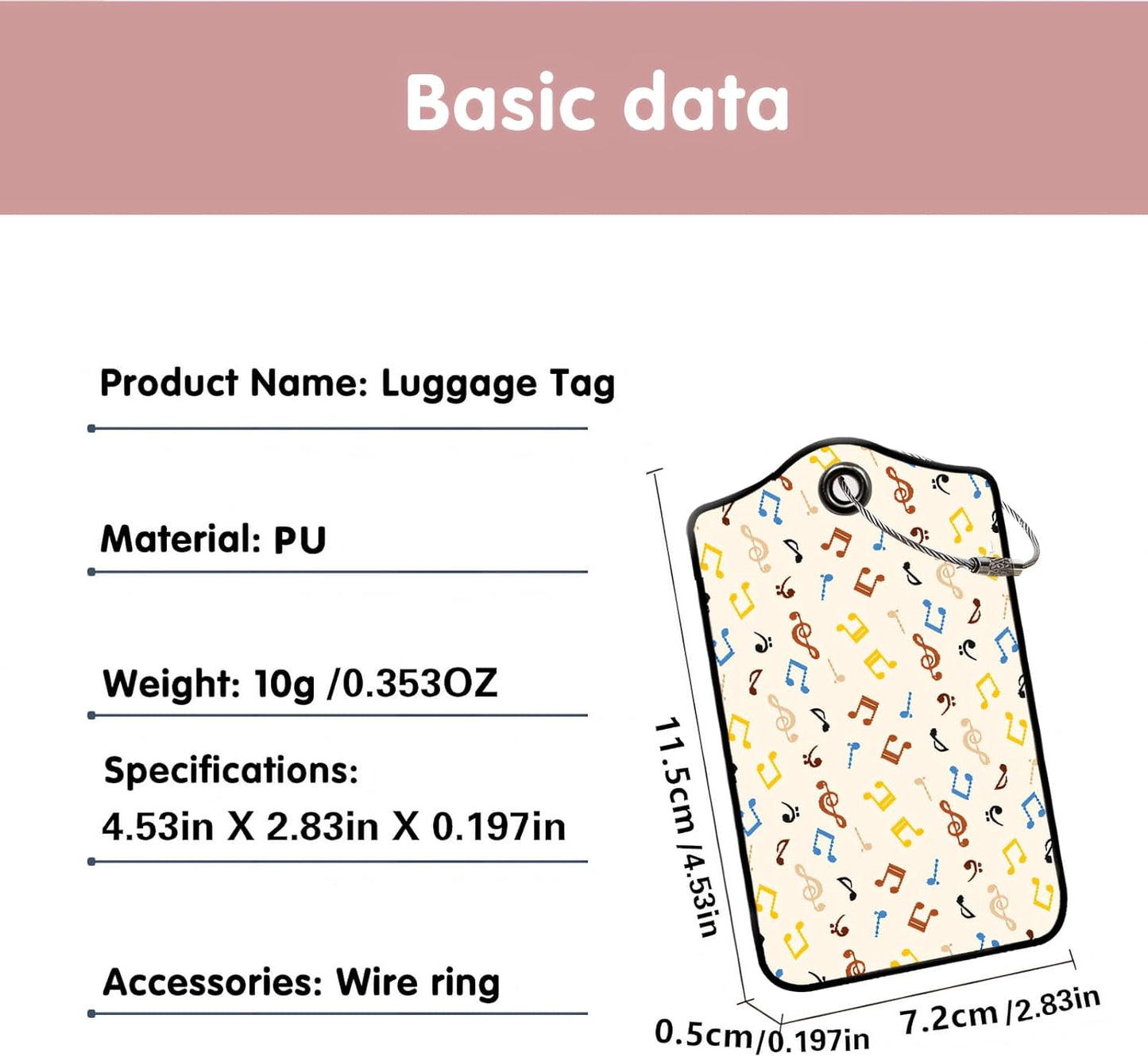 Luggage Tags for Suitcases, 2-Pack PU Leather for Cruise & Travel, Baggage ID Tags with Privacy Cover & Address Card, Durable Metal Ring, Kids Adults Travel Accessories, Dancing Notes