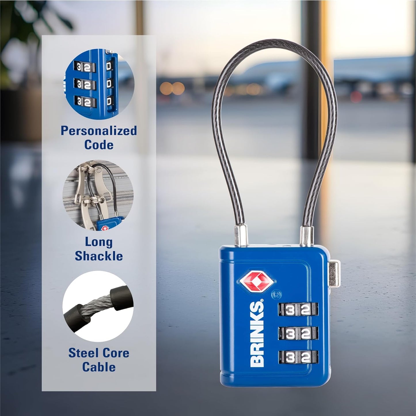 Brinks TSA Accepted Indicator Luggage Lock, Blue - Ressetable Combination, 2.5 inch Long Shackle, New More Secure TSA008 Key, 4 Pack