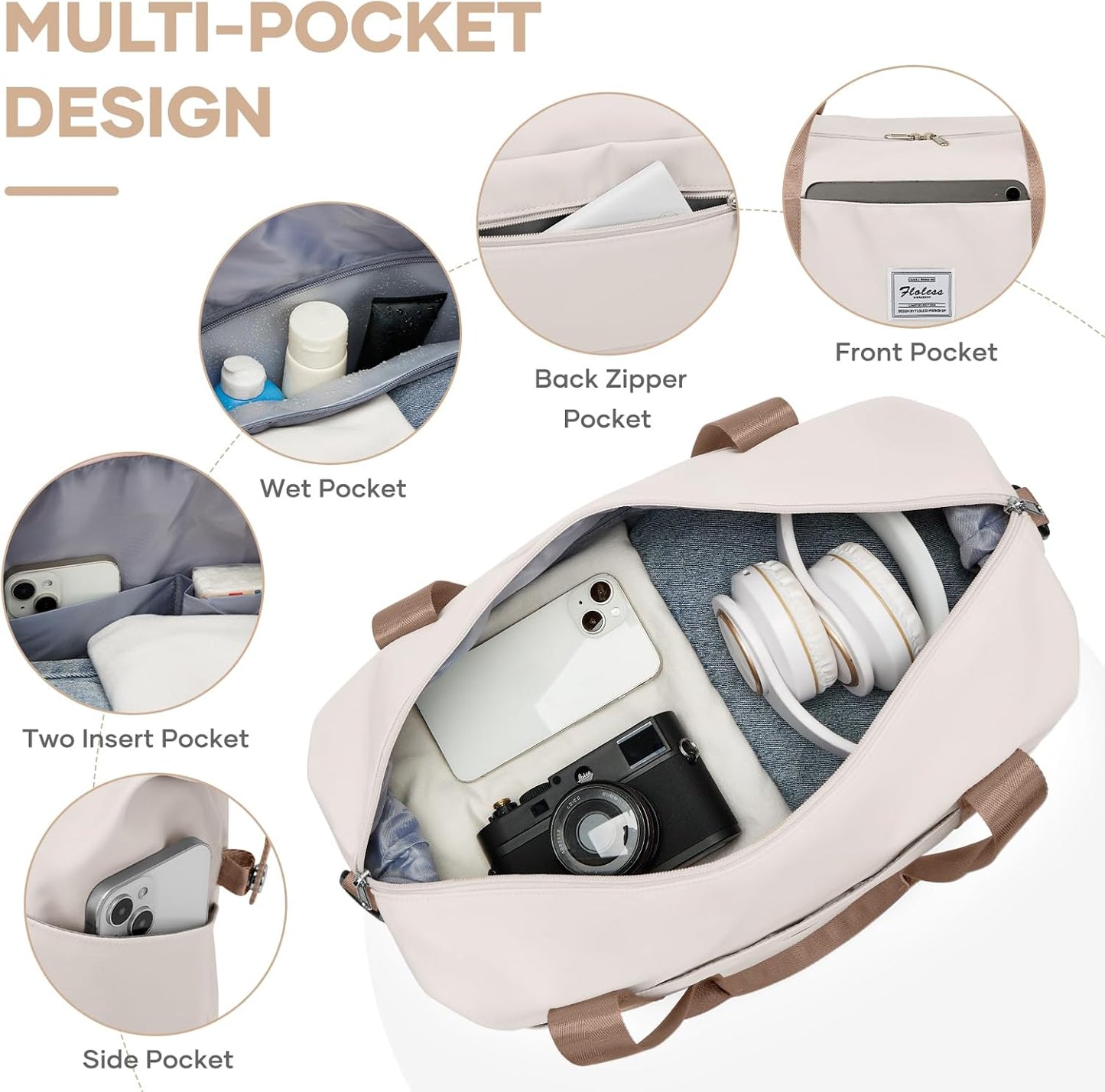 Travel Duffel Bag, Sports Tote Gym Bag, Shoulder Weekender Overnight Bag for Women