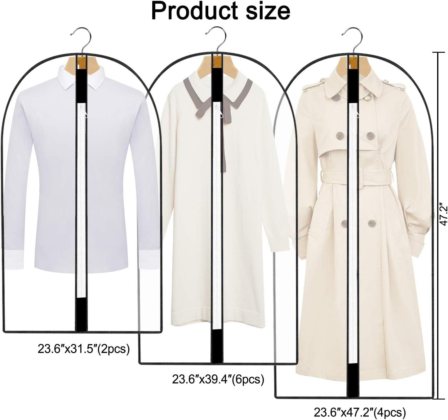 Pwsap 12 Pack Breathable Clothes Covers with Zip, Hanging Garment Covers Bags Dress Bag Covers Moth-Proof Mens Suit Storage Bag Dust Cover for Wardrobe Storage and Travel(Clear)