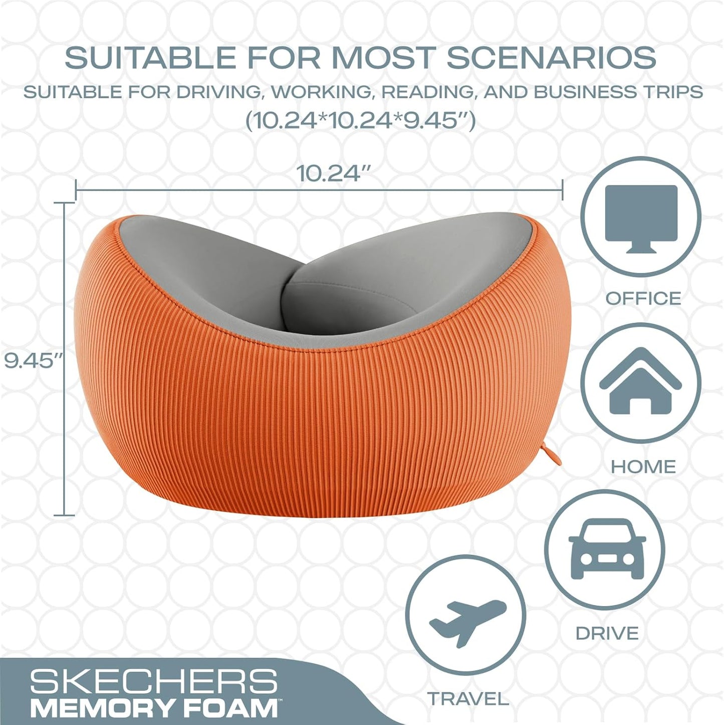 Skechers Women's Memory Foam Neck Pillow, Comfortable & Breathable Travel Pillow, Neck Pillow Airplane for Travel, Car Rides, Home, and Office Use, Ergonomic Design for Men and Women,Orange