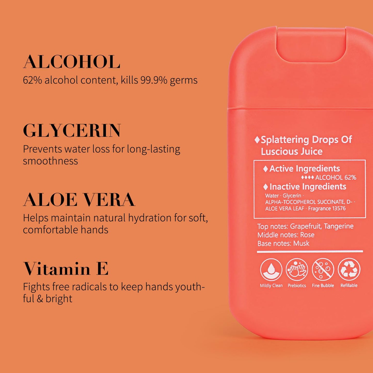 Power Mist Hand Sanitizer Spray, Scented Hydrating Hand Sanitizers Travel Size Refillable, Pocket Portable 3-Pack (Sunset over Grapefruits) 0.93Fl Oz 460-Sprays Each