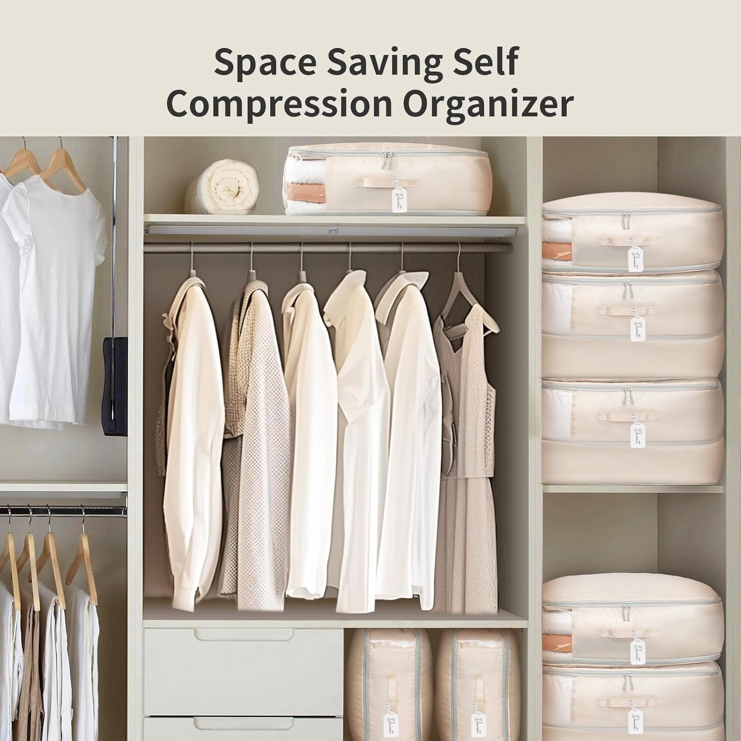 Comforter Storage Bag 66 L - 2 Pack Blanket Storage Organizer Compression Bags, Large Capacity Ultra Space Saving Self Organize for Bedding, Pillow, Duvet, Sheet Storage with Zipper Window