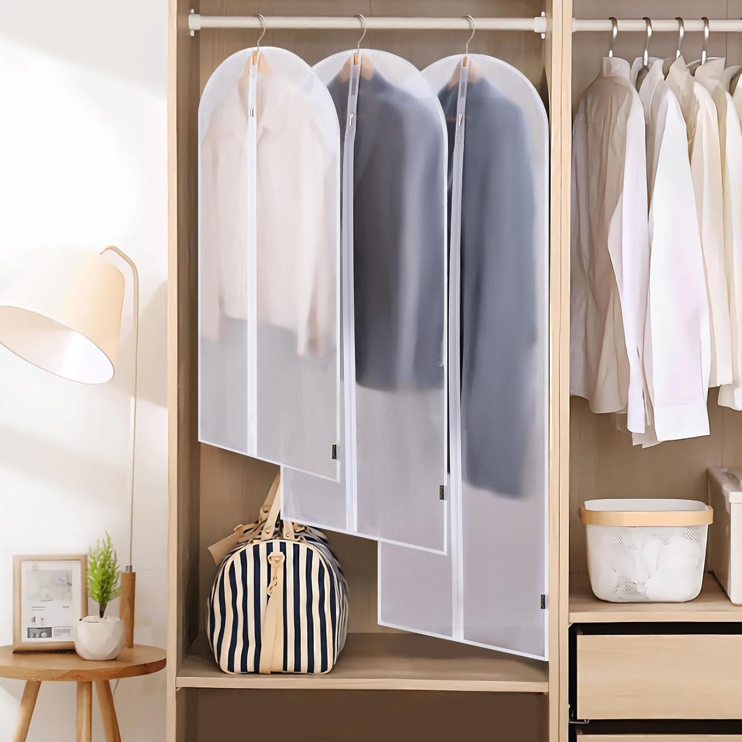 BALEINE 40'' Translucent Garment Bags, 2 Packs PEVA Dress Bag for Closet Clothes Dresses Suit Coats Storage (White, 2PK)