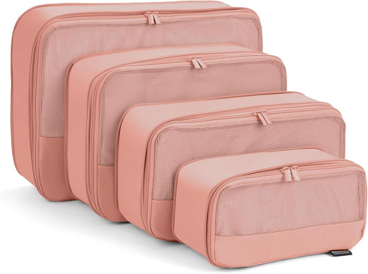 4 Piece Compression Packing Cubes for Suitcases and Backpack, Lightweight Travel Organizers (Dusty Pink)