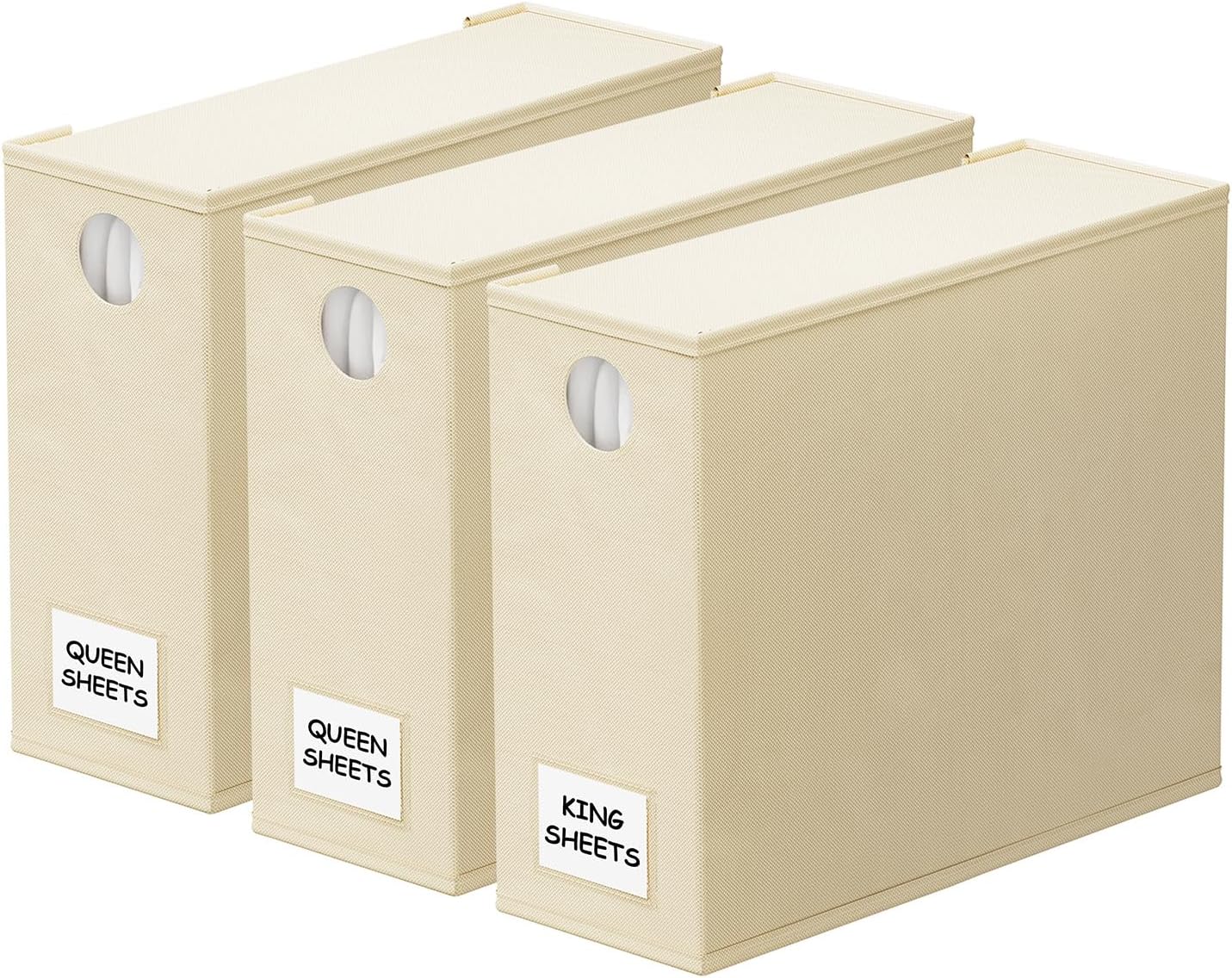 SpaceAid 3 Pack Bed Sheet Organizers and Storage, Foldable Linen Closet Organizer, Set Folder Keeper With Window XL (Queen & King Size) Bedding Container (Beige)