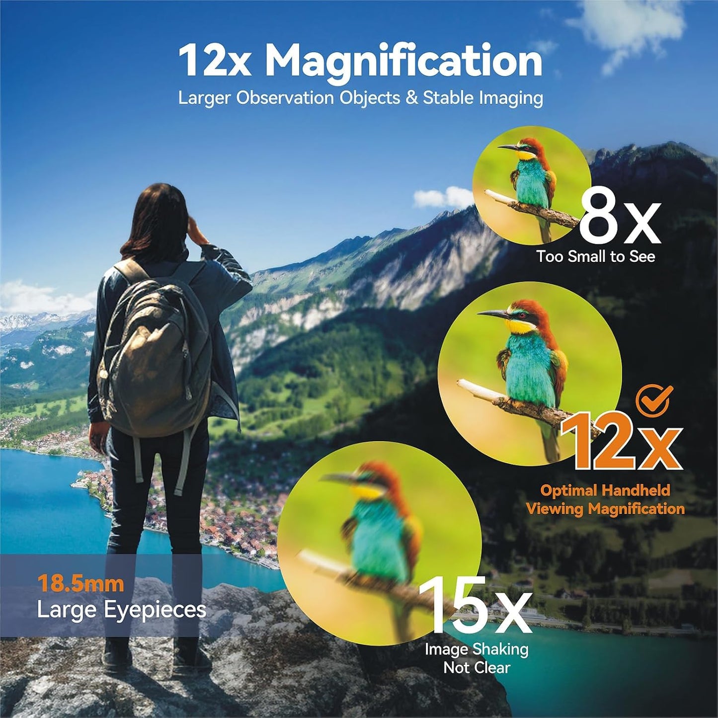 12x42 HD Binoculars for Adults - Upgraded BAK4 Prism and FMC Lens, Phone Adapter + Tripod for Bird Watching, Cruise Ships, Concerts, Hunting, Hiking, Wildlife Observation