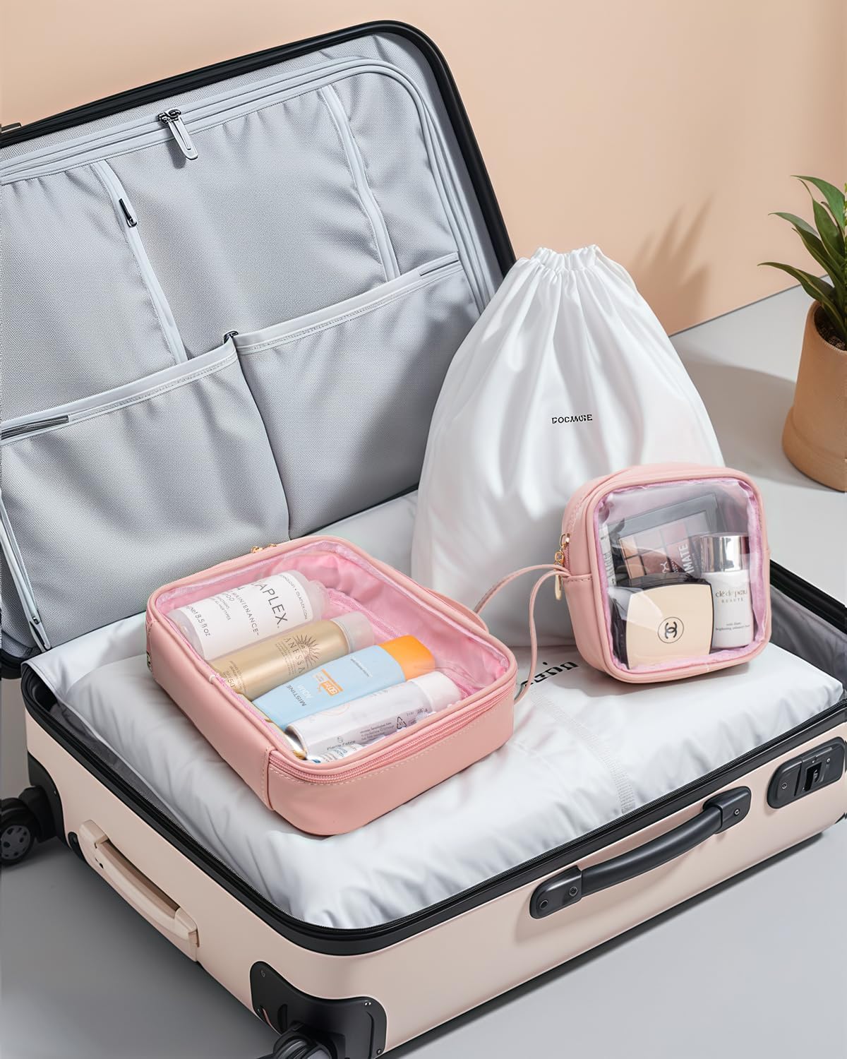 KOTORA TSA Approved Toiletry Bag with Mini Clear Makeup Bag PVC Cosmetic Bags for Women and Men, Carry on Airport Airline Compliant Bag Car Accessories for Women Men(A-Clear Pink)