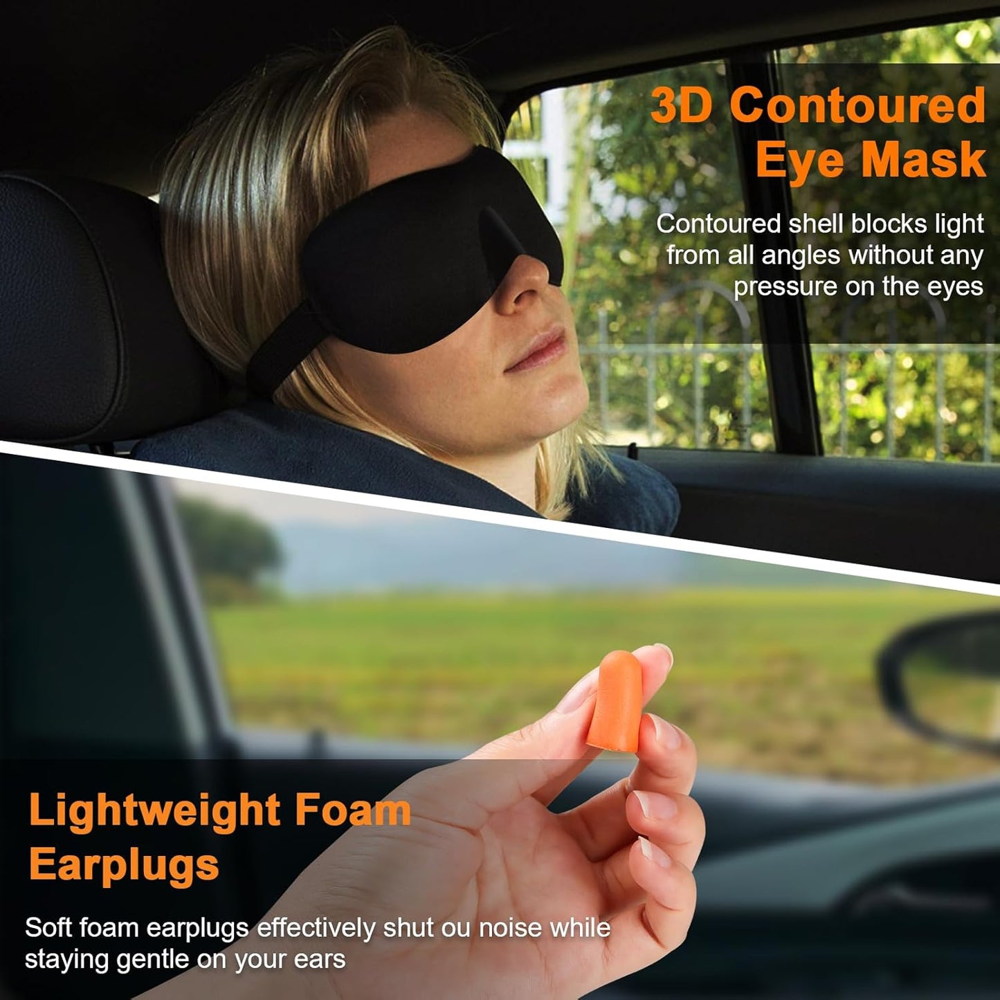Travel Pillow - Hooded Neck Pillow Airplane Memory Foam Filling for Plane, Office, Cars Sleeping, Road Trip, Long Flights, Portable Plane Accessories, Includes Eye Mask & Earplugs (Red)