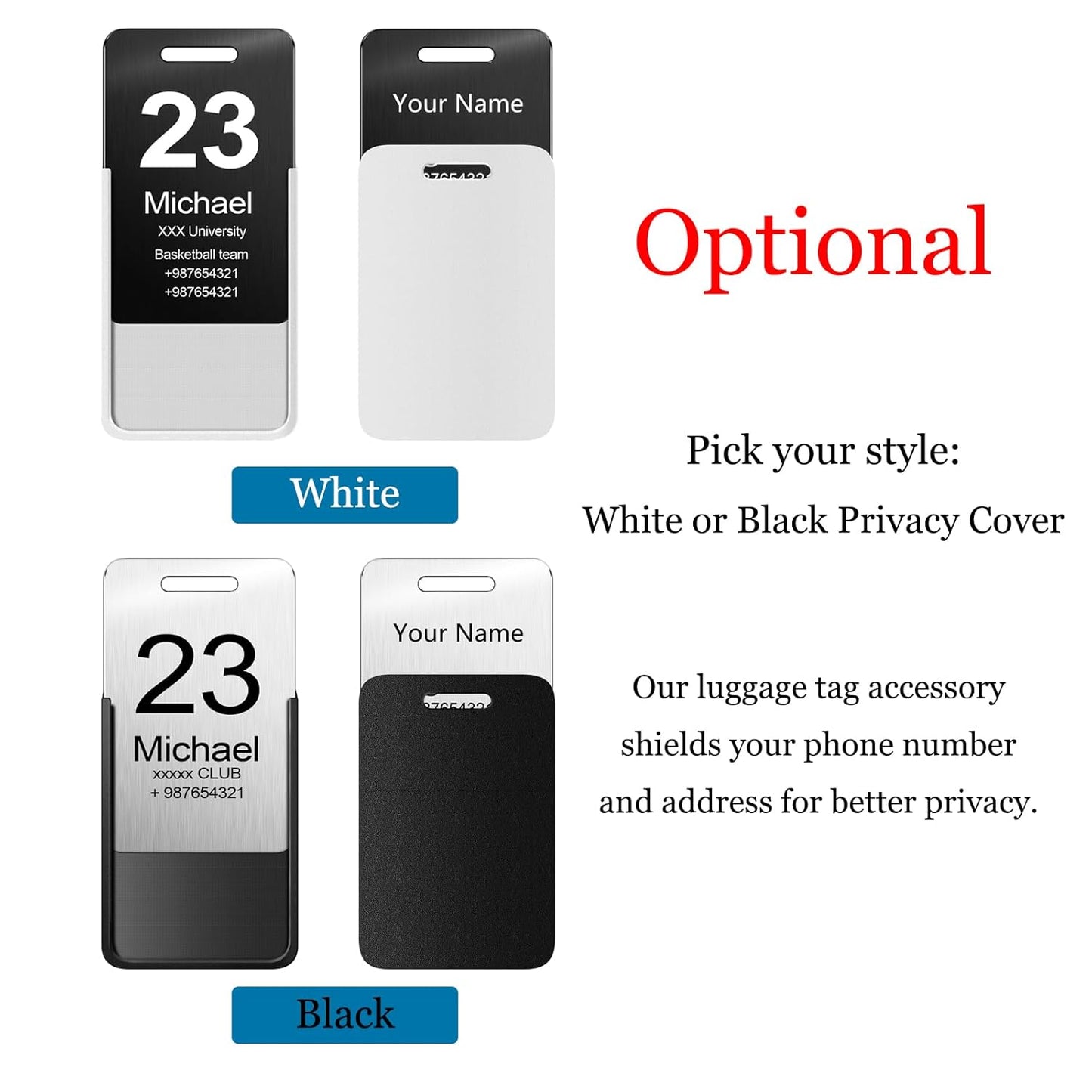 Stainless Steel Personalized Luggage Tags for Suitcases - Custom Name ID Travel Tags for Luggage, Backpacks and Bags - Metal Travel Essentials Accessories for Kids, Women and Men - Bulk Set (2 Pack)