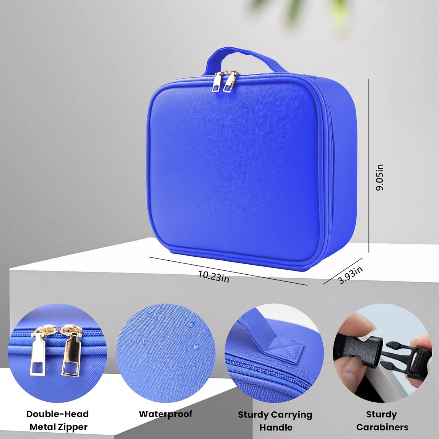 Travel Makeup Bag with LED Mirror and Light Makeup Travel Bag Organizer Portable Cosmetic Brush Organizer Bag with Adjustable Dividers for Cosmetics Makeup Brushes Toiletry (Dark Blue)