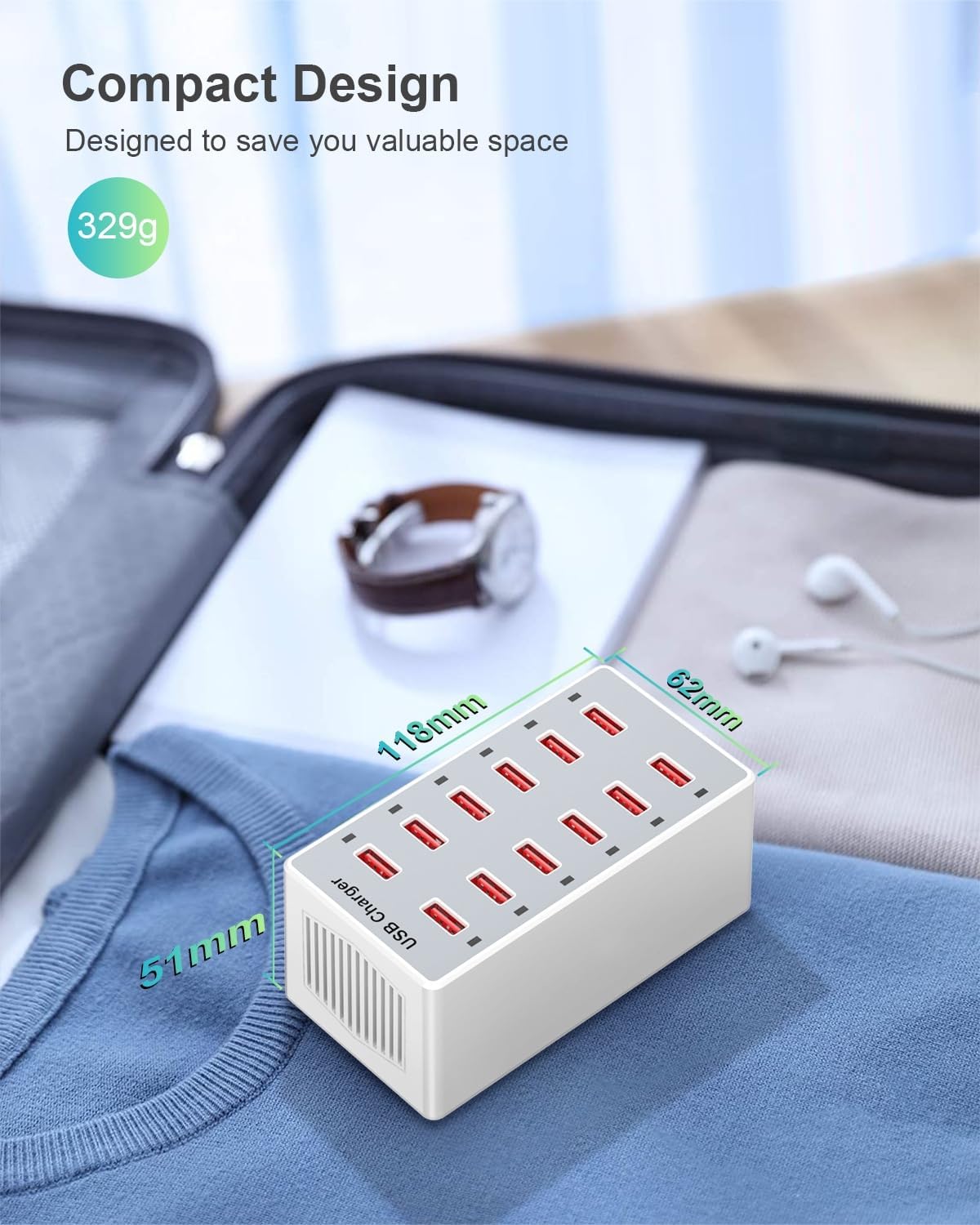 USB Charger 12-Ports Charging Station for Multiple Devices USB Wall Charger Power Hub Strip Smart Plug Charging Dock Block for iPhone Xs/XR,iPad,iPod,Galaxy S9/S8,Smart Phones 60W