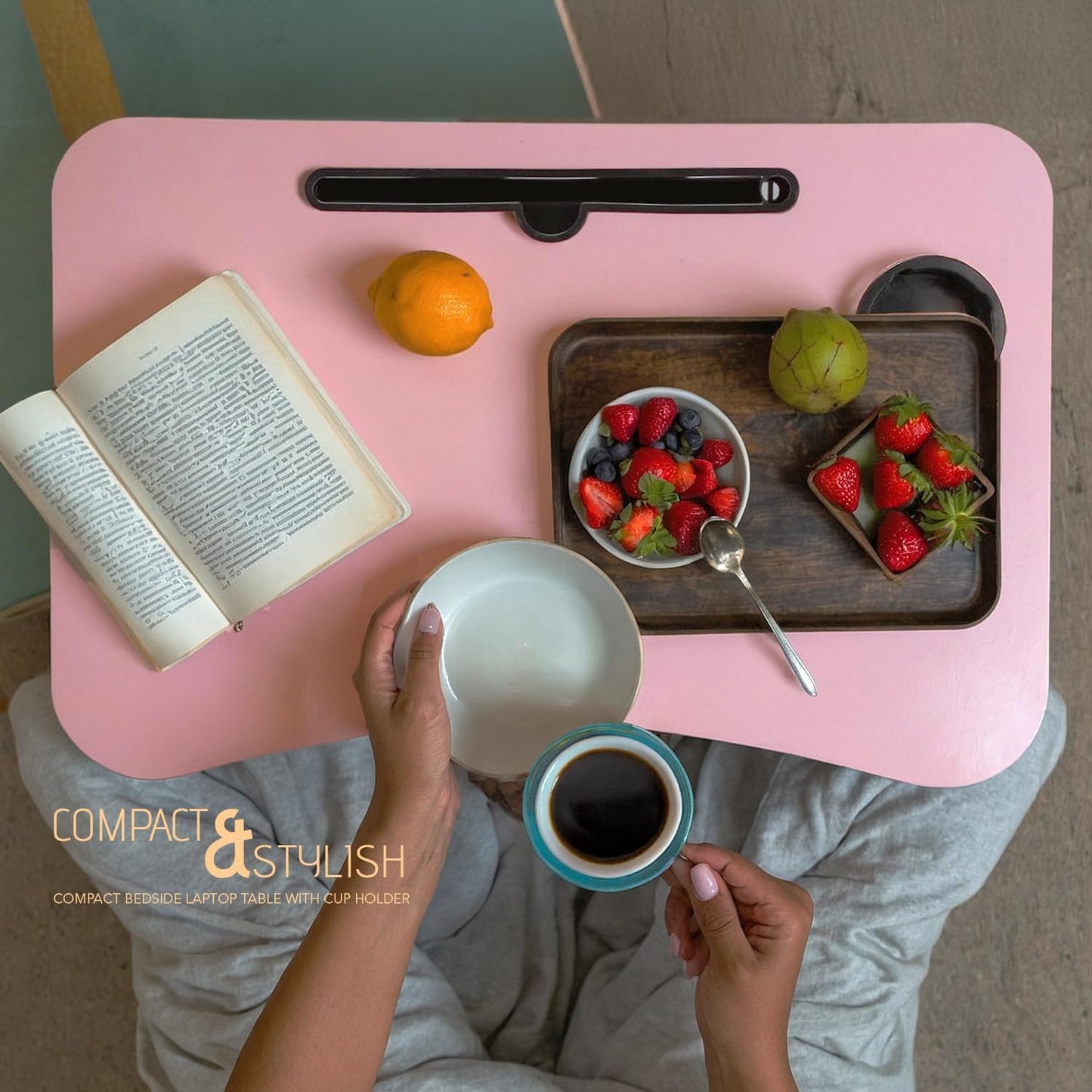 2-Pack Large Lap Desk for Bed & Sofa with Cup Holder & Foldable Legs Laptop Table, Breakfast Serving Tray, Tablet Phone Groove, Foldable Legs