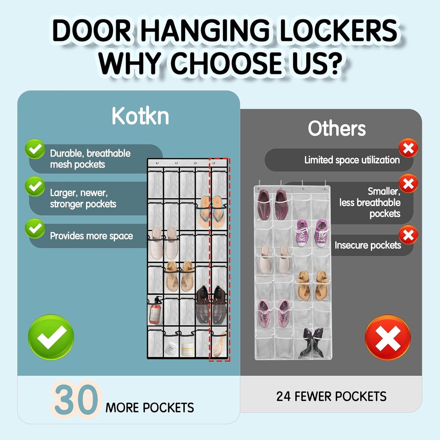 Over the Door Shoe Organizer with 30 Breathable Mesh Pockets - Large Capacity Closet Storage for Men & Women, Hanging Shoe Rack Organizer (White)