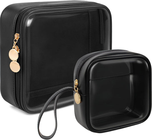 KOTORA TSA Approved Toiletry Bag with Mini Clear Makeup Bag PVC Cosmetic Bags for Women and Men, Carry on Airport Airline Compliant Bag Car Accessories for Women Men(B-Clear Black)