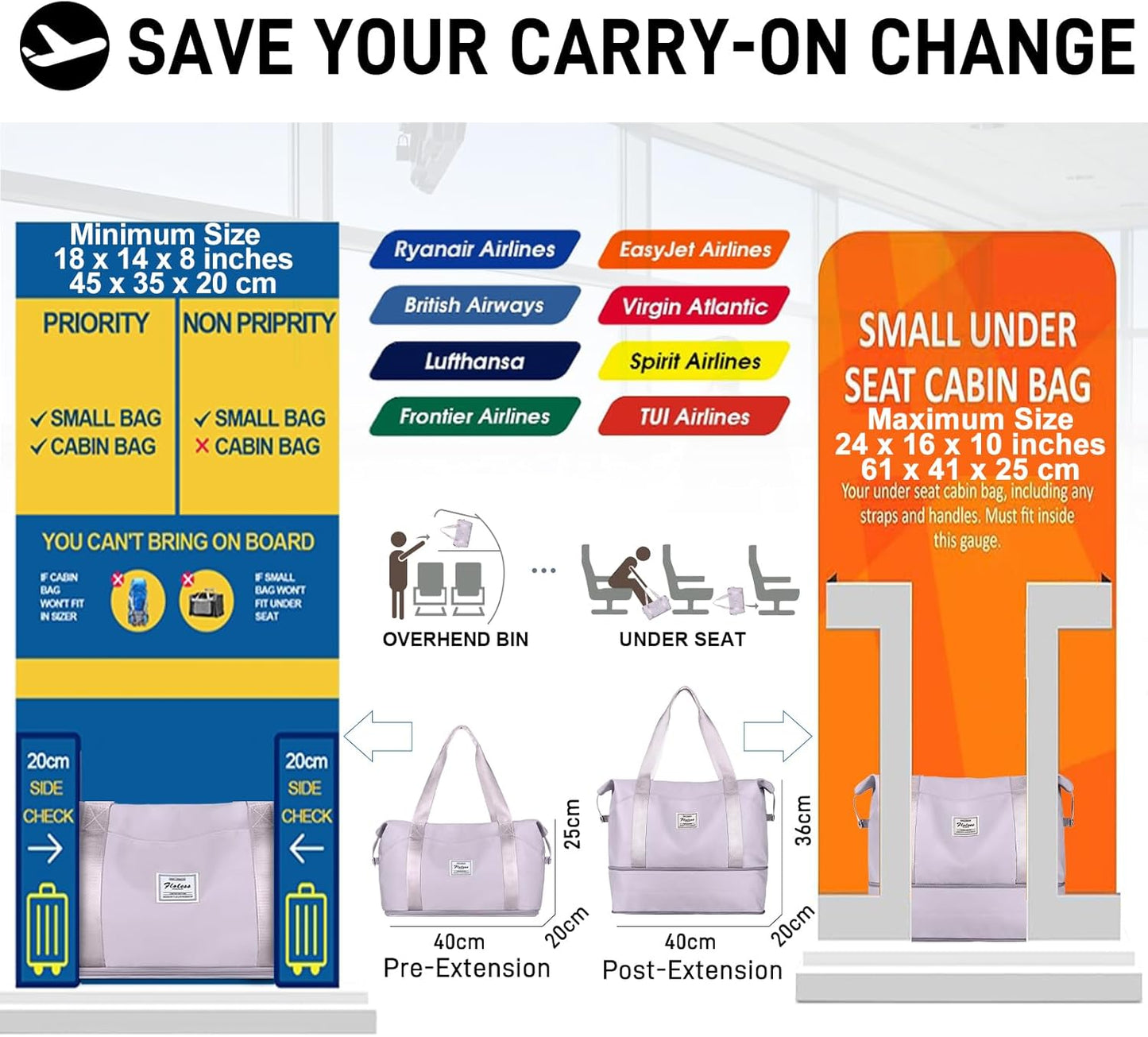 Travel Duffel Bag, Sports Tote Gym Bag, Shoulder Weekender Overnight Bag for Women