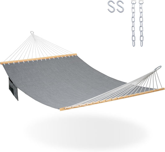 Lazy Daze Hammocks 11 FT Double Outside Hammock Quick Dry Olefin Fabric Hammock with Spreader Bar & Side Pocket for Outdoor Poolside Backyard 450 lbs Capacity, Gray
