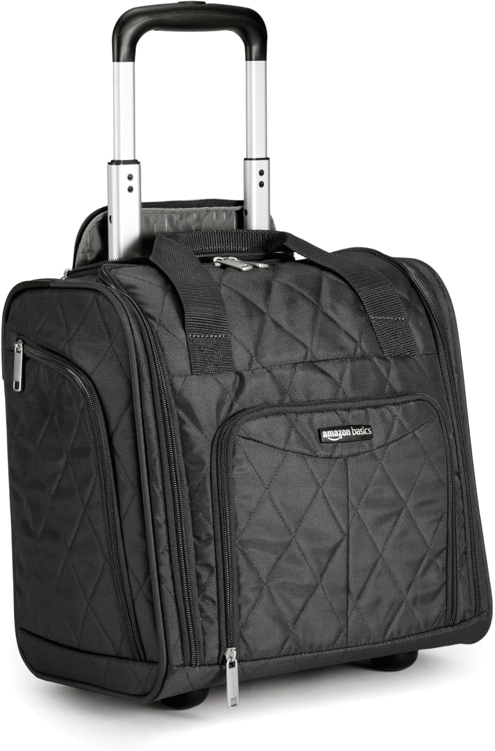Amazon Basics Underseat Carry On Luggage with Wheels - 14" Rolling Travel Bag, Black Quilted