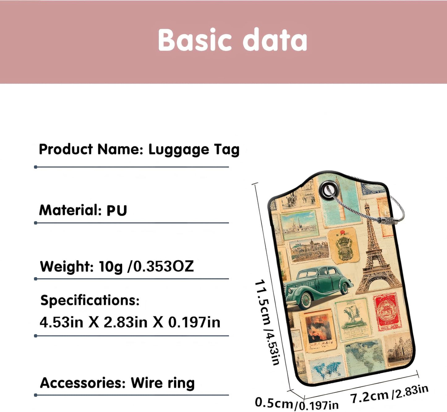 Luggage Tags for Suitcases, 2-Pack PU Leather for Cruise & Travel, Baggage ID Tags with Privacy Cover & Address Card, Durable Metal Ring, Kids Adults Travel Accessories, Vintage Travelogue