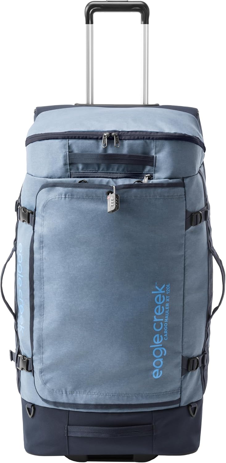 Eagle Creek Cargo Hauler XT Wheeled Duffel - Wheeled Backpack Duffel - Deployable Backpack Straps - Lockable U-Lid & Easy Access Compartment - 32" - Glacier Blue