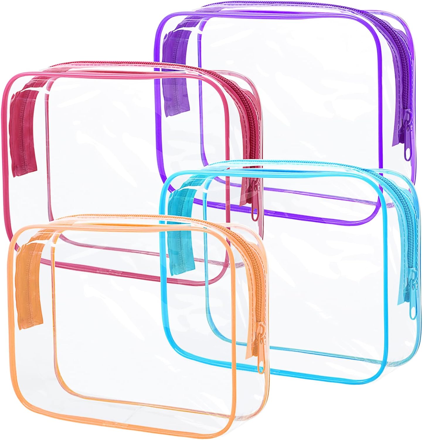 4Pack Clear Makeup Bags Waterproof Organizer Bags with Zipper Transparent Travel Cosmetic Bag TSA Approved Toiletry Bag Pouch Case for Vacation Airport Airline Compliant (Multicolour, Medium)