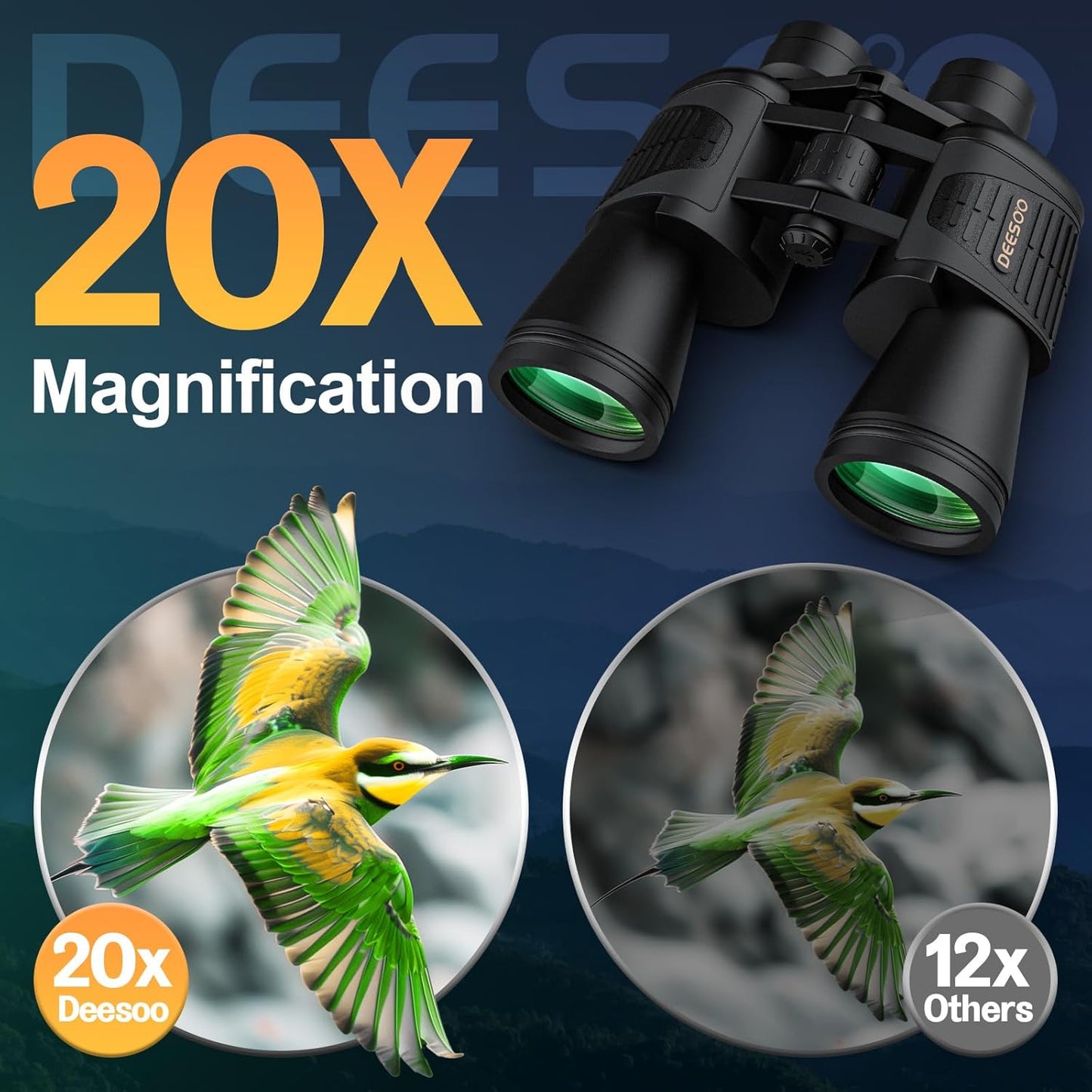 20x52 Binoculars for Adults High Powered - HD Large View Binoculars with Low Light Vision - Professional Binocular for Bird Watching Hunting Travel Cruise Outdoor Sports with Carrying Bag