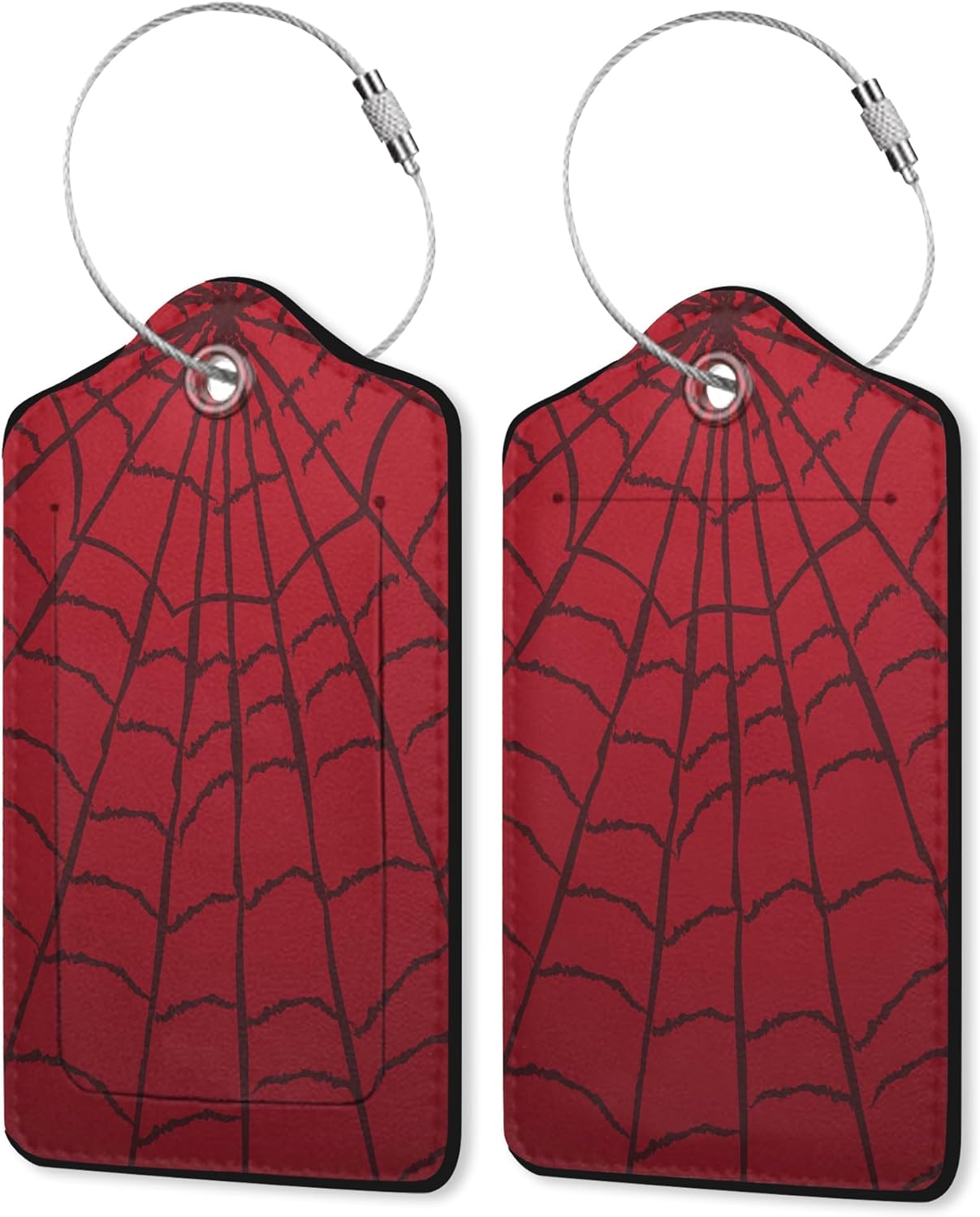 2 Pack Leather Luggage Tag for Suitcase Spider Web Cool Red Black Unique Travel Tags with Privacy Cover ID Label & Stainless Steel Loop for Men and Women Baggage