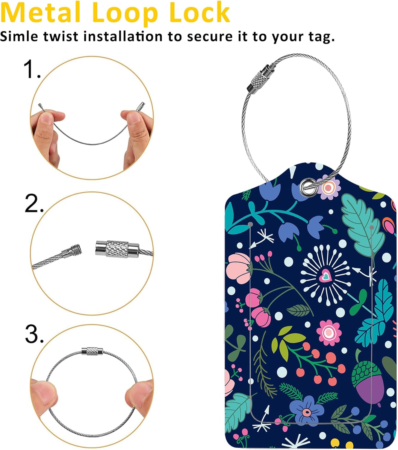 2 Pack Beautiful Floral Luggage Tags for Suitcases,Watercolor Flowers Leather Baggage Suitcases Tag Name ID Label Privacy Cover Travel Bag Tags for Women Men Boys Girls