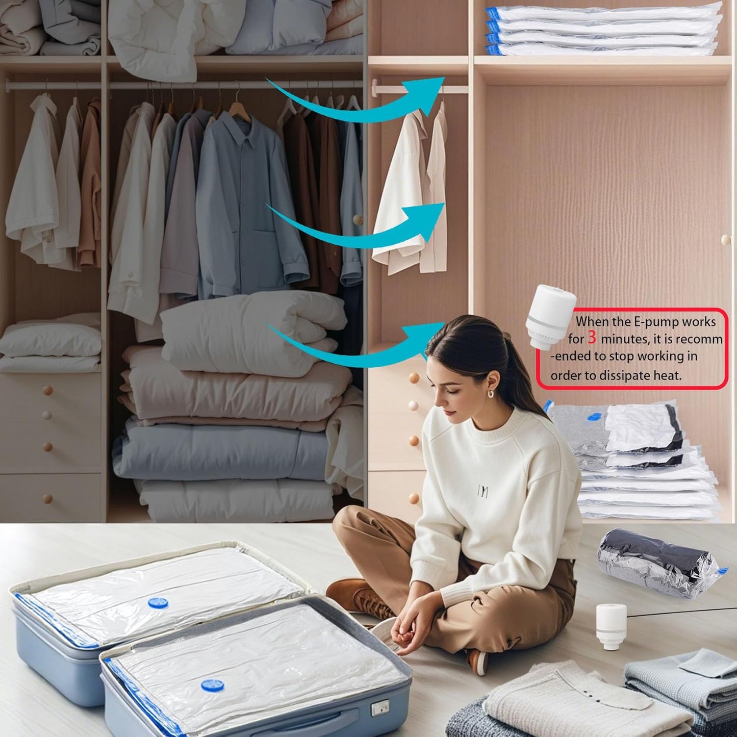 20 Pack Vacuum Storage Bags with Electric Pump, 4Jumbo/ 4Large/ 4Medium/ 4Small/ 4Roll Compression Space Saver Vacuum Seal Bags for Clothing Travel Luggage Comforters Blankets Pillows Bedding, Blue