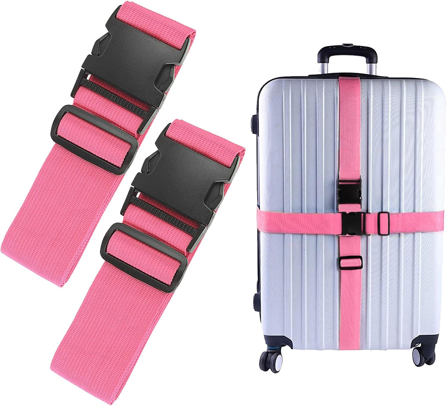 2Pcs Luggage Straps for Suitcase Travel Accessories TSA Approved, 80In Long Belts to Keep Your Suitcase Secure, Adjustable Bag Straps with Quick-Release Buckle for Travel Bag Closure, Pink