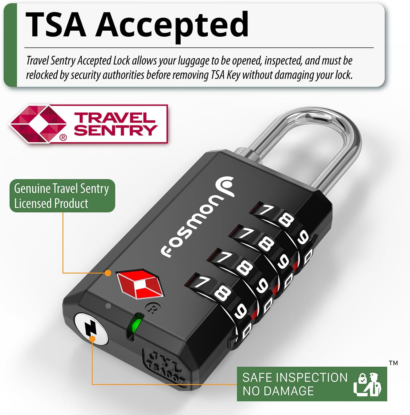 Fosmon TSA Approved Locks for Luggage/ Suitcase with Open Alert Indicator (4 Pack), Heavy Duty Gun Safe Lock for Gun Case, 4 Digit Shackle Combination Padlock for Travel, Backpack Zipper, Gym Locker