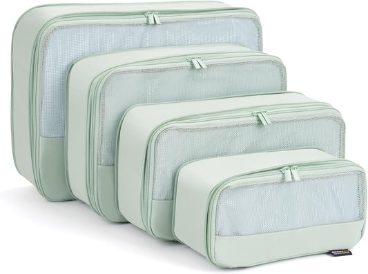4 Piece Compression Packing Cubes for Suitcases and Backpack, Lightweight Travel Organizers (Light Green)