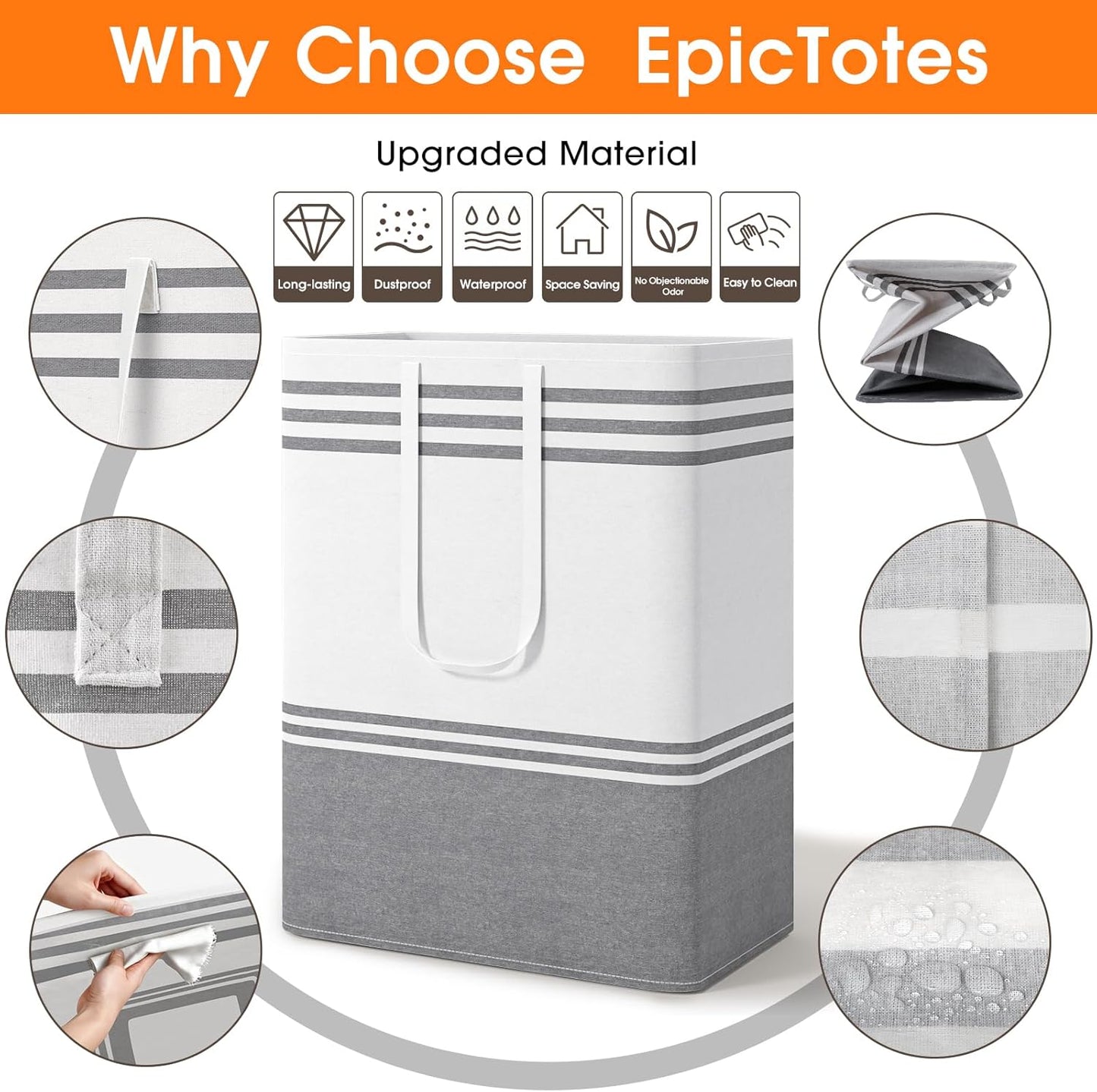 2 Pack Large Home Laundry Basket, Laundry Hamper, Freestanding Waterproof Dirty Clothes Bag, Tall Clothes Hamper - Extended & Reinforced Handles for College Dorm, Family (Light Grey/125L)