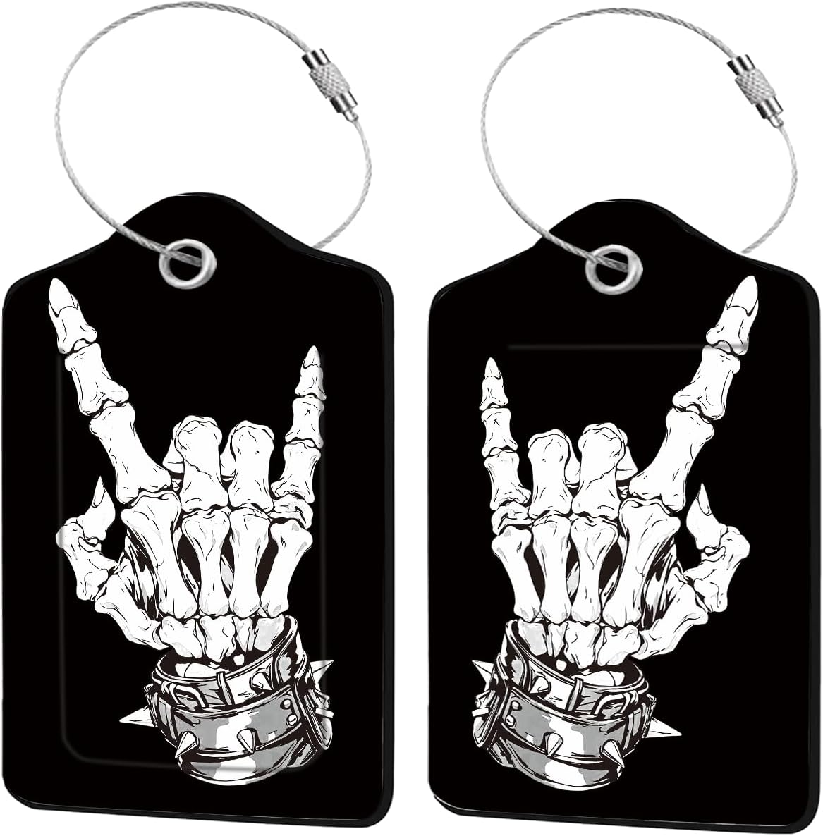2 Pcs Skull Luggage Tags for Suitcases, Black Leather Luggage Tags, Privacy Cover ID Label with Stainless Steel Loop & Address Card, Funny Skull Travel Bag Tag Luggages Accessories for Suitcases