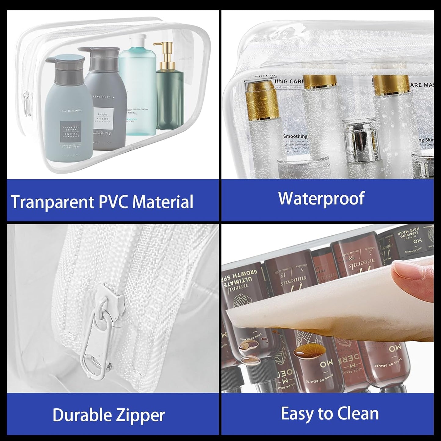 16 Pack Waterproof Cosmetic Bag TSA Approved Toiletry Bag, Portable Travel Pouch with Zipper, Vinyl Plastic Organizer Storage for Men and Women (White-L)