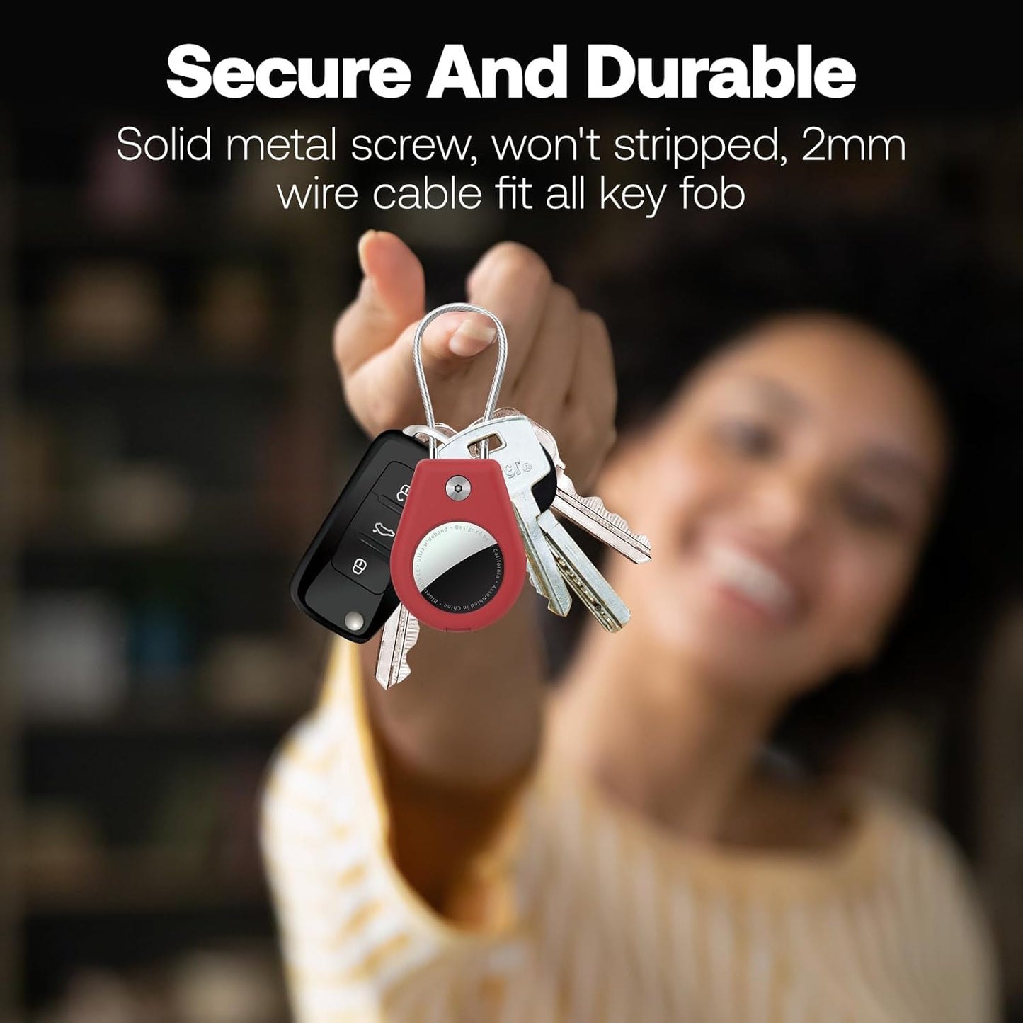 4 Pack Airtag Holder Compatible with Apple AirTag, Secure Holder with Wire Cable for Men Women's Keyrings & Keychains, Air Tag Case Keychain for Keys, Luggage, Bags, 4 Colors