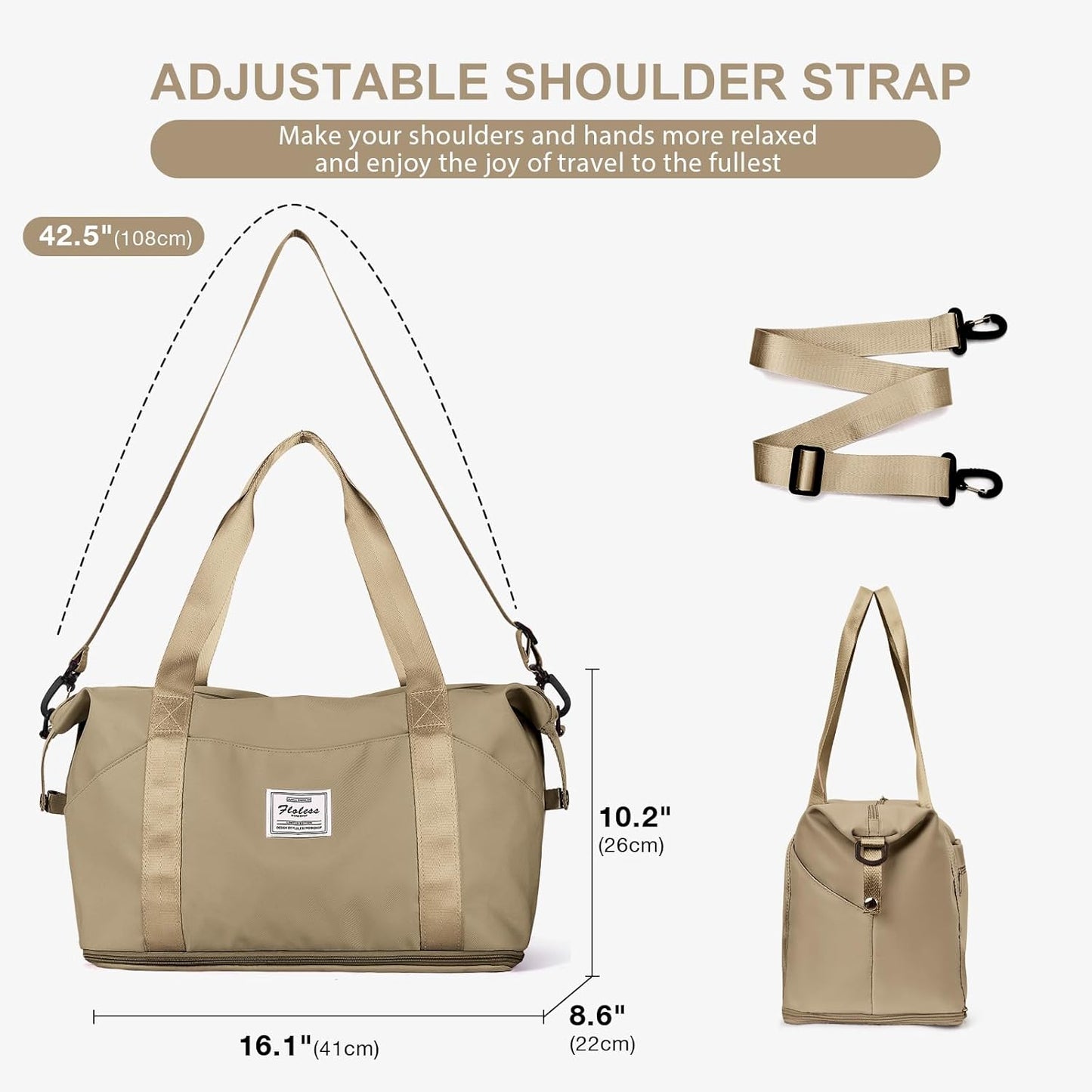 Travel Duffel Bag, Sports Tote Gym Bag, Shoulder Weekender Overnight Bag for Women