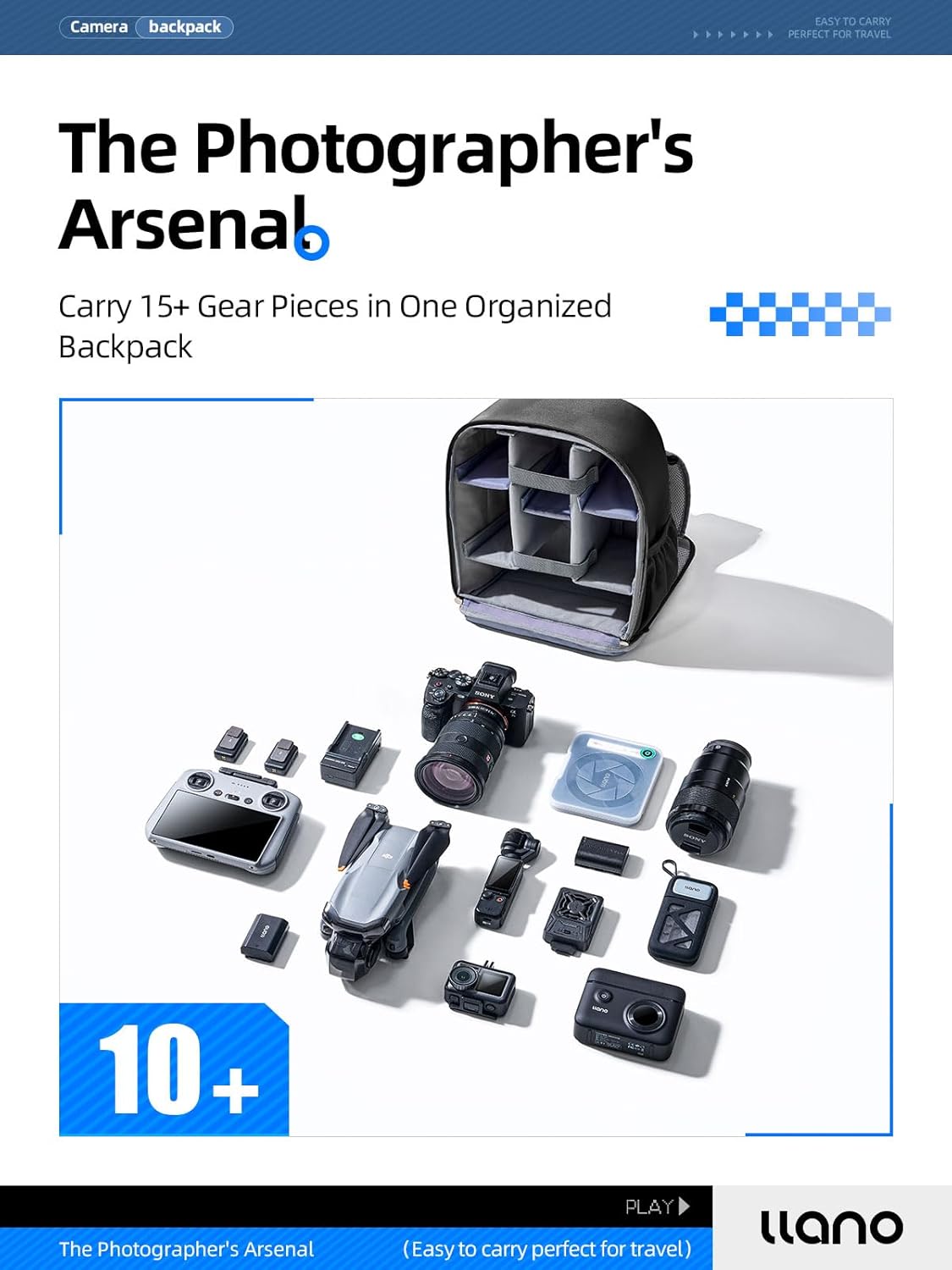 llano Compact Camera Backpack for DSLR/SLR/Mirrorless,Photography Bag with Laptop Slot (for 14" MacBook) & Tripod Holder, Ideal for Travel & Outdoor (for Canon, Nikon, Sony), Small, Black,10L Capacity