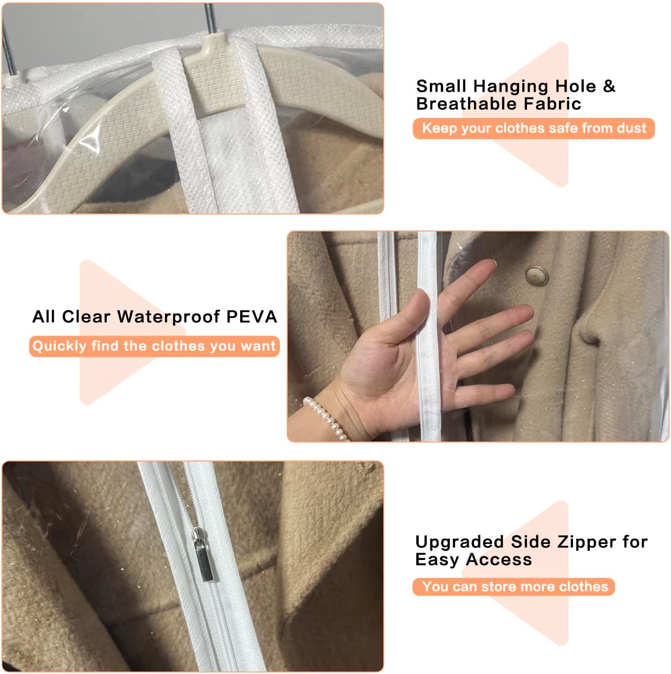 Garment Bags for Closet Storage (set of 12) Wedding Dress Garment Bag Clothes Bags for Storage Plastic Waterproof Dress Cover with Zipper for Dresses, Coats, Uniforms, Long Coats, Trench 24'' x 60''