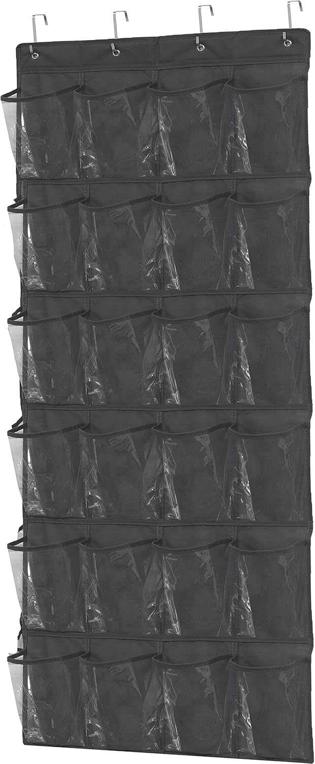 Simple Houseware 24 Pockets Large Clear Pockets Over The Door Hanging Shoe Organizer, Dark Gray (56" x 22.5")