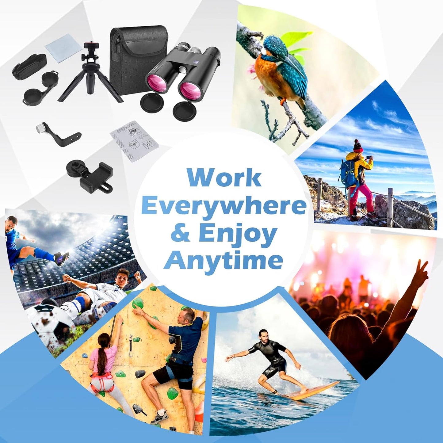 18x50 HD Binoculars for Adults with Upgraded Phone Adapter, Tripod and Tripod Adapter - Professional Waterproof Binoculars with BaK4 prisms and Large View for Bird Watching,Hunting