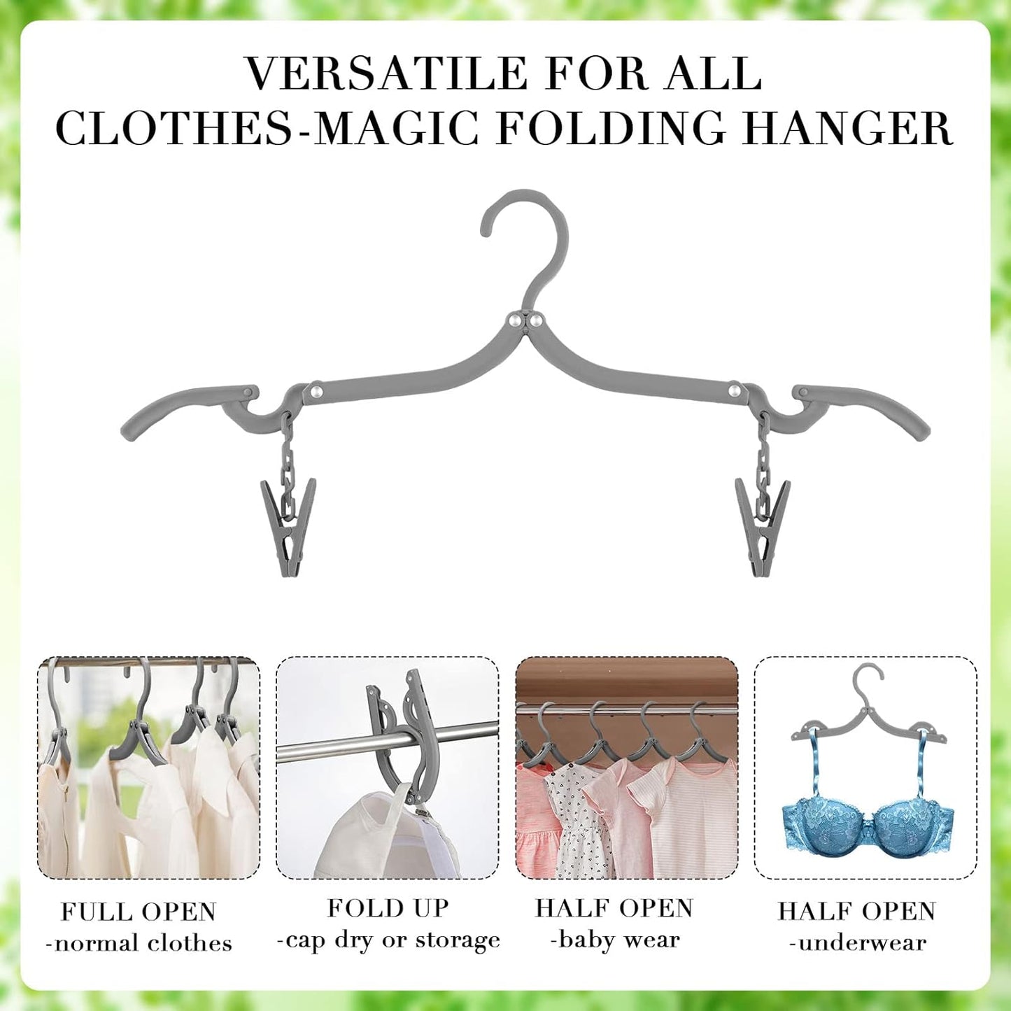 12 Pieces Folding Travel Hangers Foldable with Clips Portable Collapsible Coat Hanger Travel Drying Rack for Clothes, Gray