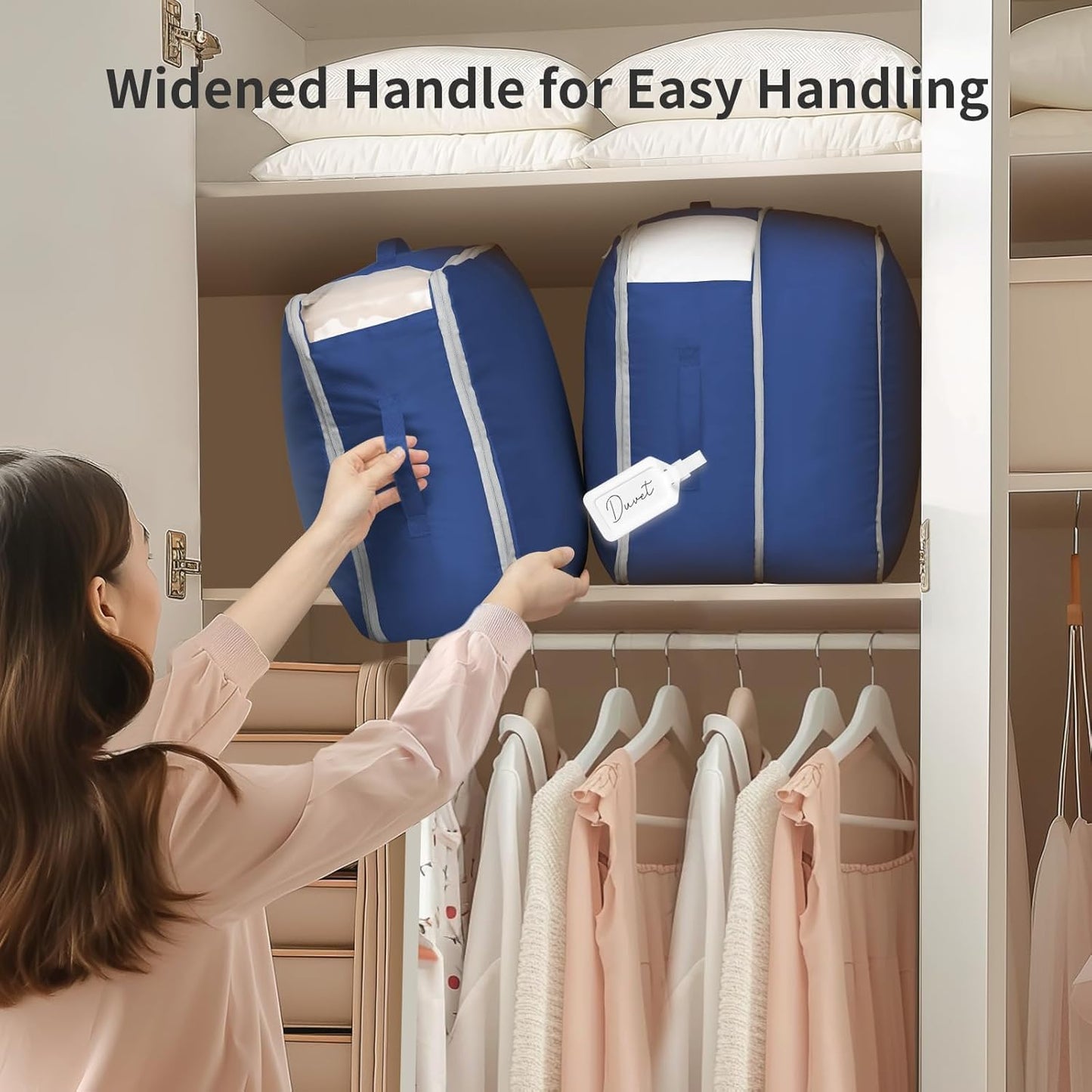 Comforter Storage Bag 66 L - 4 Pack Blanket Storage Organizer Compression Bags, Large Capacity Ultra Space Saving Self Organize for Bedding, Pillow, Duvet, Sheet Storage with Zipper Window