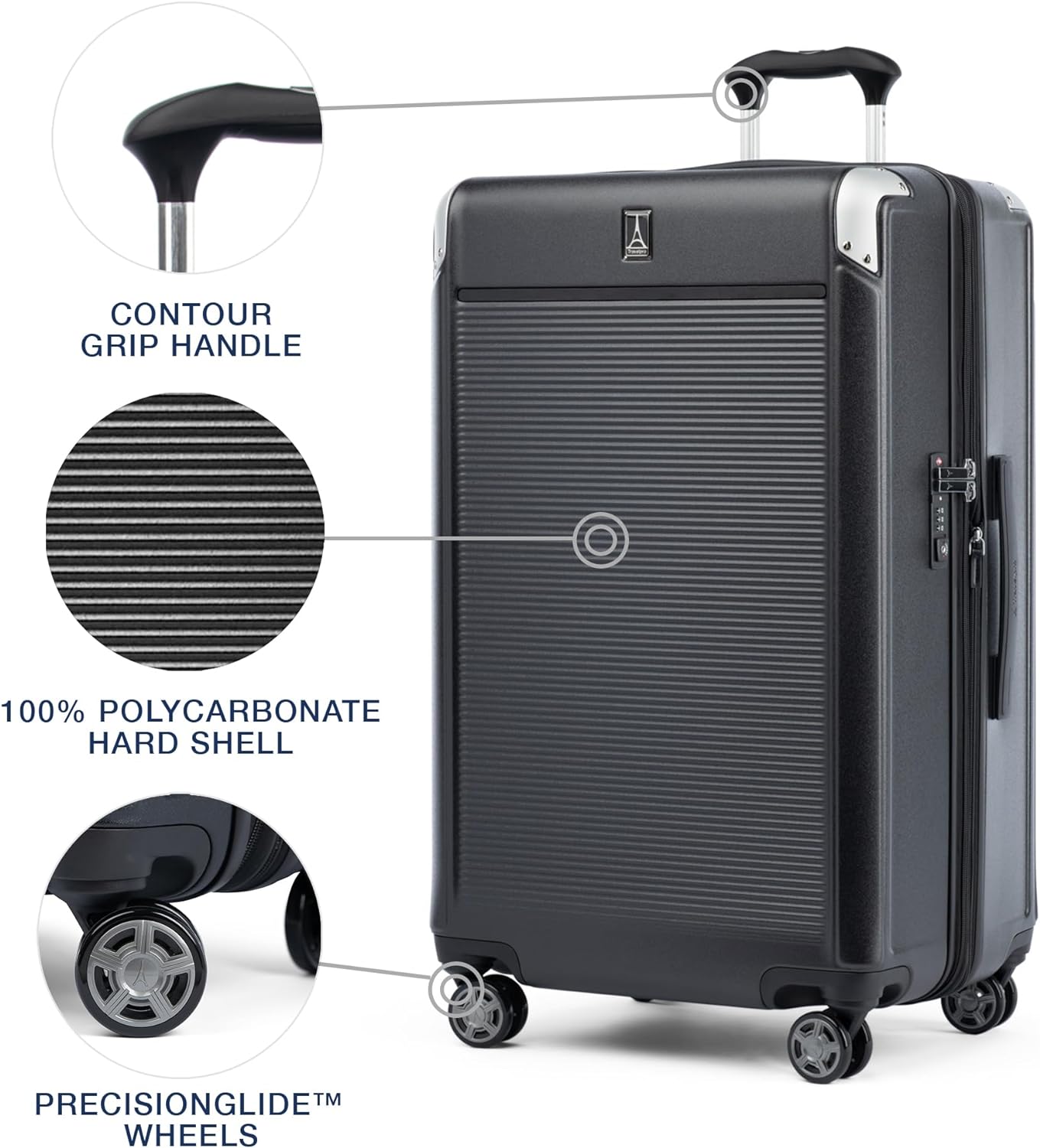 Travelpro Platinum Elite Hardside Expandable Checked Luggage, 8 Wheel Spinner, TSA Lock, Hard Shell Polycarbonate Suitcase, Shadow Black, Checked Large 28-Inch